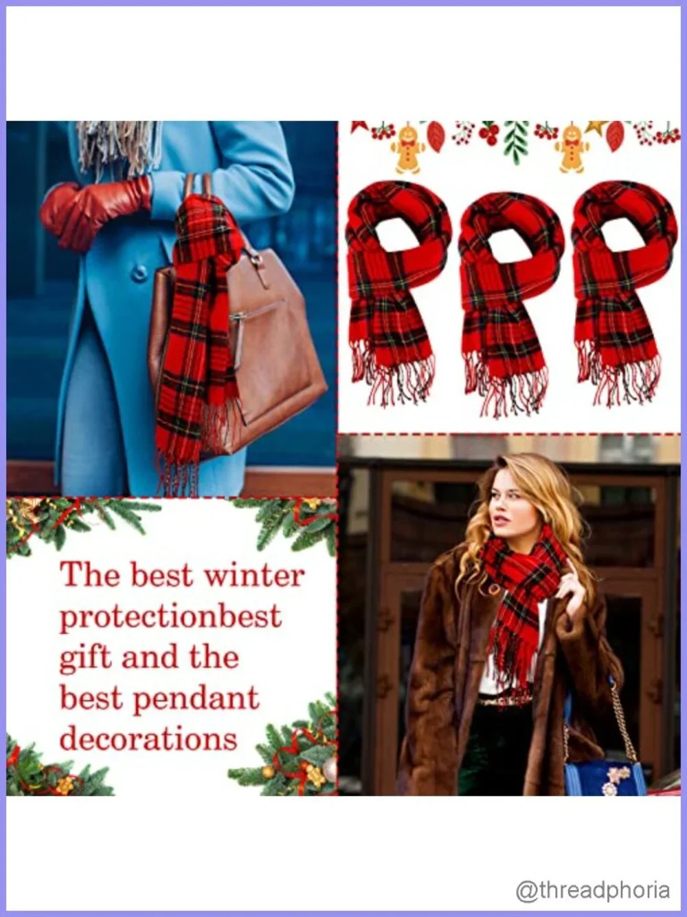6 Pcs Christmas Tartan Plaid Scarf Set Women Men Acrylic Winter